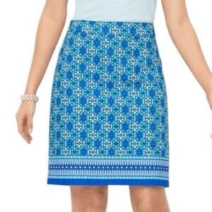 Talbots Canvas A-Line Skirt Tiny Medallions‎ Blue Size 4 Preppy Beachy Vacation